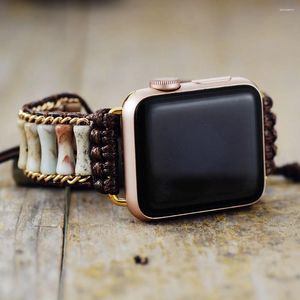 Bracelets de montre Homme spirituel Femme Imperial Stone Aple Smartwatch Bracelet 38mm / 45mm Guérison Bracelet en bambou perlé Bracelet Iwatch Accessoires