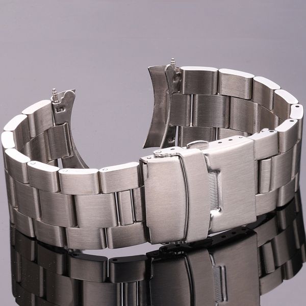 Bracelets de montre Bracelet à extrémité incurvée en acier inoxydable 20mm 22mm Argent Noir Bandes brossées Femmes Hommes Horloges en métal Accessoires 221024