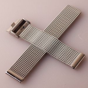 Horlogebanden Roestvrijstalen Mesh Horlogeband 18mm 19mm 20mm 21mm 22mm 24mm Zilver Horlogeband armband speciale vouwsluiting inzet snelle pin 230719