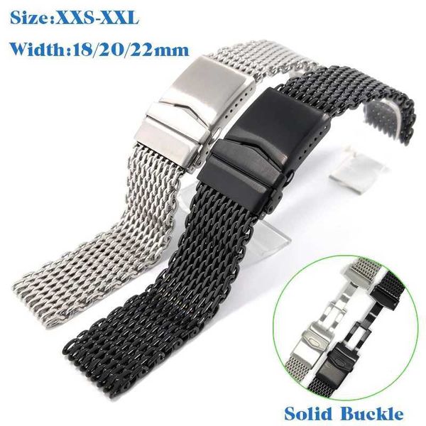 Bandes de montée en acier inoxydable Shark 4,0 maille de plongée avec boucle de sécurité réglable solide 18/20 / 22 mm pour hommes accessoires Q240430