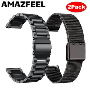 Bracelets de montres Bracelet en acier inoxydable pour Amazfit StratosGTR 47mmGTR 2 3 ProGTS 2mini Bracelet en cuir Mi Watch s1 ActiveGTS 2 3Bip S 230804