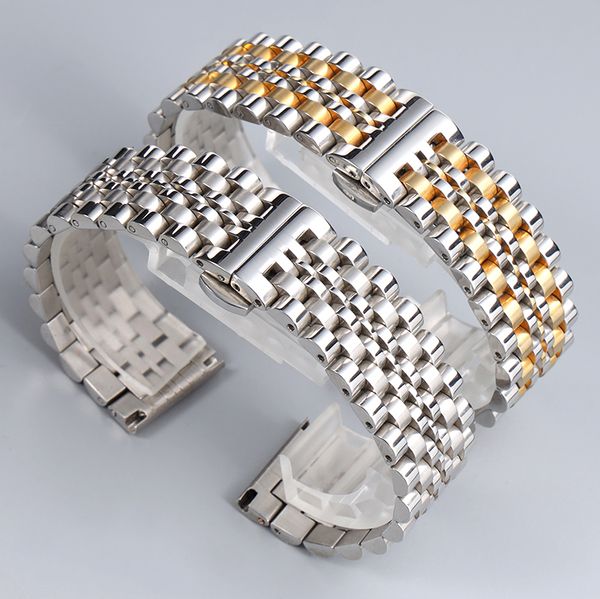 Bracelets de montre Bracelet de montre en acier inoxydable 12mm 14mm 16mm 18mm 20mm 22mm Bracelet à maillons en métal Bracelet de montre noir argent Rose or Double boucle 230920