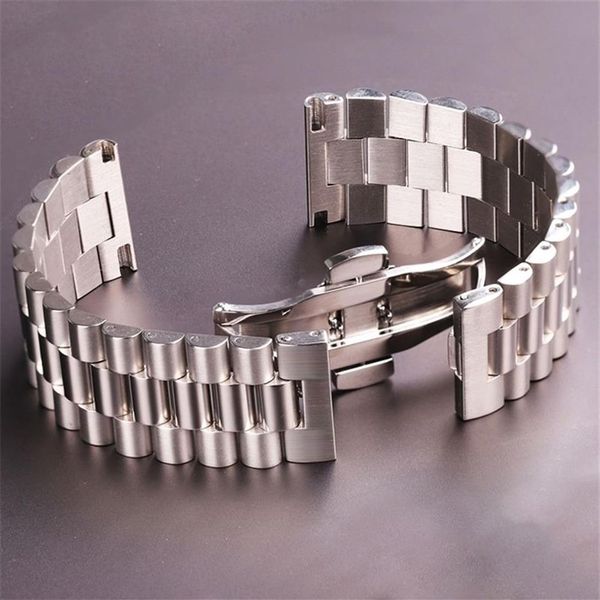 Bracelets de montre Bracelets de montre en acier inoxydable Bracelet femmes hommes argent Bracelet de montre en métal massif 16mm 18mm 20mm 21mm 22mm accessoires 2211271V