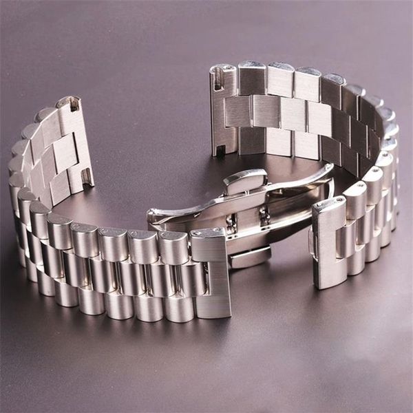 Bracelets de montre Bracelets de montre en acier inoxydable Bracelet femmes hommes argent Bracelet de montre en métal massif 16mm 18mm 20mm 21mm 22mm accessoires 2211268P