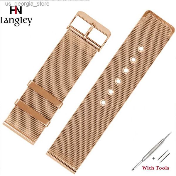 Bandas de reloj Correas para hombres Banda de mujeres Banda de malla de acero inoxidable Hebilla 12 mm-24 mm Bandas de plata de oro rosa para muñeca al por mayor Y240324