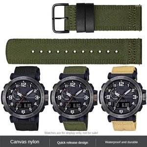 Correas de reloj sustitutas para la serie PRG-600YB/PRW-6600/PRG-650 Correa de lona de nailon verde militar de 24 mm