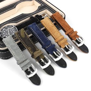 Correas de reloj Correa de reloj de cuero de gamuza 18 mm 19 mm 20 mm 22 mm Correa de reloj hecha a mano vintage Cinturones de repuesto grises y marrones para accesorios de reloj 230506
