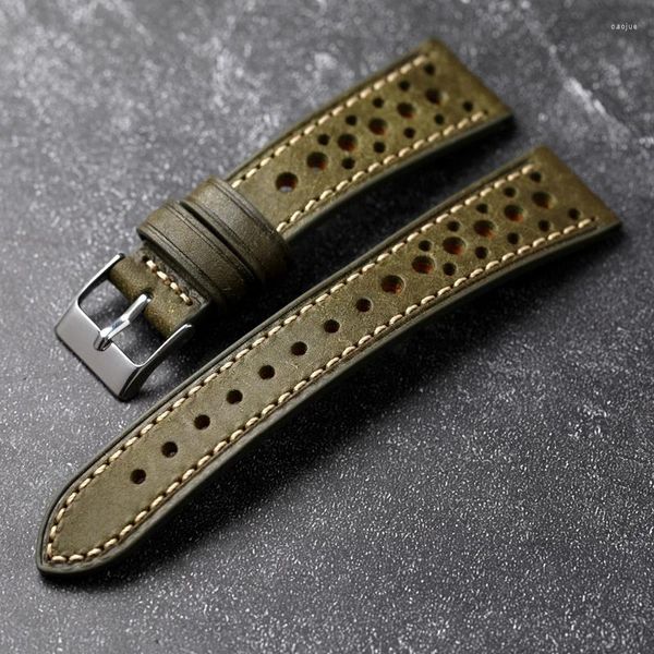 Bands de montre adaptés à la bande de surveillance antique 18 20 22 mm Soft Breathable Style First Layer Bracelet en cuir à la bouche de vache