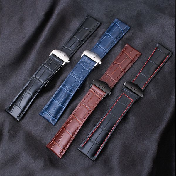 Bandas de reloj adecuadas para TAG Haoya Calera correa de cuero azul marrón hilo rojo accesorios de correa de cuero para hombres 19 mm 20 mm 22 mm 230410