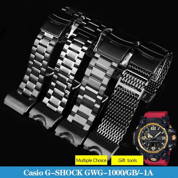 Correas de reloj Las correas de reloj de metal modificado de acero refinado sólido para G-S-hock Big Mud King GWG-1000 / GB Series Pulsera de correa para hombre 24mmWatch