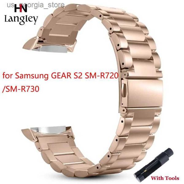 Bandes de montre Trois perles Bande en acier inoxydable solide pour Samsung GEAR S2 SM-R720 / SM-R730 Sangles intelligentes Bracelets à boucle plate Y240321
