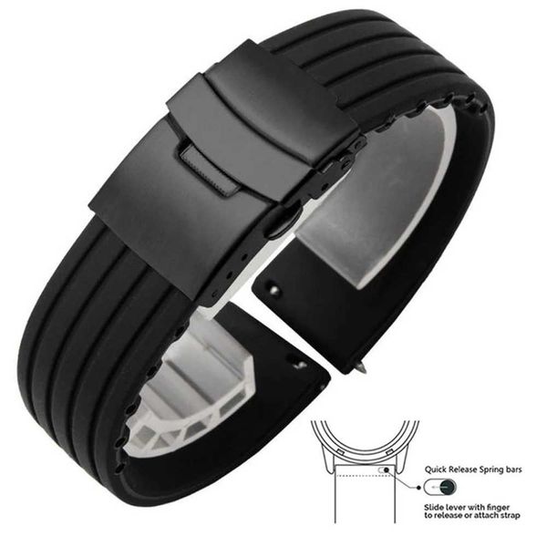 Recherchez des bandes de pneu sangle avec une sangle de silicone à libération rapide 16/17/18/19/20 / 21/22/23/20mm Silver / Black Budle Sports Rubber Strap 240424