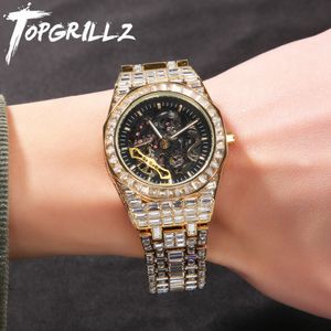 Bracelets de montre Topgrillz mécanique luxe baguette s montres en or jaune brillant en acier inoxydable qualité affaires 230824