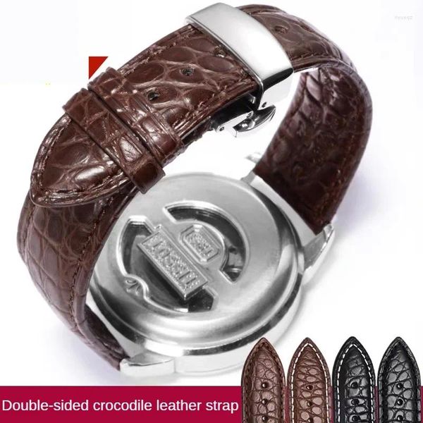 Bandas de reloj Brandas universales Crocodile Band de cocodrilo con 12/11/14/15/1/617/18/19/20/21/22/23/23/24 mm Coraja de cuero de interfaz plana