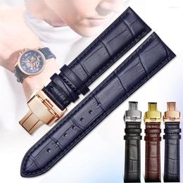 Bracelets de montres Bracelet en cuir véritable durable universel 14 16 19 20 22 23mm Noir Bleu Marron Bracelet de montre en cuir de veau Boucle de déploiement pour les marques Hele22
