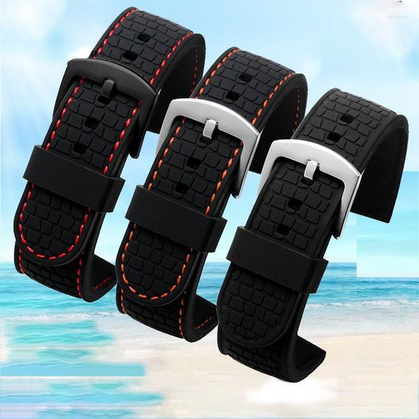 Bracelets de montres Universal Sports Diving Silicone Tape Black Orange / Red Line Soft Rubber Men's Band 18mm 19mm 20 21 22 23mm 24mm Bracelet