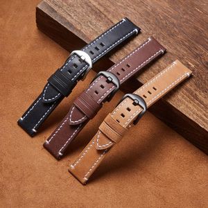 Bekijkbands uthai p111 geniune high-end retro kalf lederen horlogebanden 20 mm 22 mm zilveren gesp zwarte universele riem