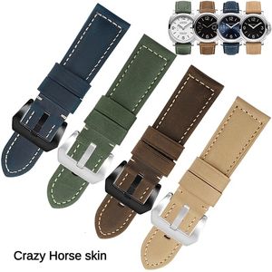 Bekijk bands Vintage Frosted lederen horlogeband 19/20/21/22/22/20/26 mm Flat rechte interface Crazy Horse Leather Watchband 230817