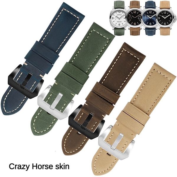 Bands de montre vintage Grossed Leather Watch Socle 19/20/21/22/23/26 / 26 mm Interface droite plate Crazy Horse Leather Watch Band 230817