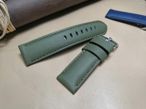 Correas de reloj, correas de reloj de cuero genuino Vintage, correa de muñeca verde marrón oscuro, pulsera de 24mm, cinturón de alta calidad con hebilla