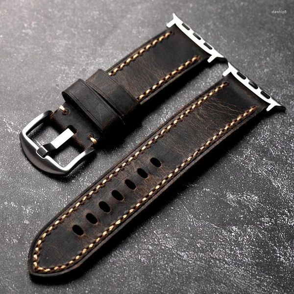 Bracelets de montre Bracelet de montre en cuir de vachette première couche de style vintage pour bracelet en cuir épaissi Apple 49MM 45MM 44MM gris dur Guy 8ultra
