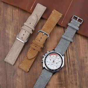 Watch Bands Vintage Suède Strap 18mm 20mm 22mm 24 MM Handgemaakte Lederen Horlogeband Vervanging Tan Grijs Beige Kleur voor Mannen Vrouwen Horloges
