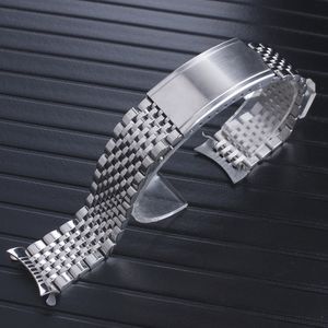 Bracelets de montre accessoire de montre avec extrémité incurvée 18mm 19mm 20mm grande perle de riz bracelet de montre en acier inoxydable massif pour bracelet Omega 230728