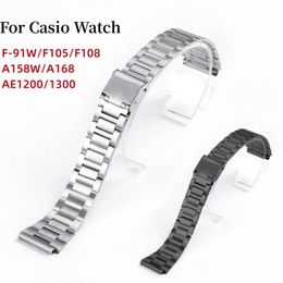Horlogebanden Horlogeband voor Casio F-91W 18 mm roestvrijstalen band voor F105 F108 A158W A168 AE1200 AE1300 Vervanging horlogeband metalen band 231110