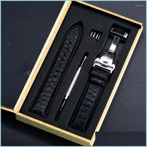 Horlogebanden Horlogebanden Real Alligator Band Echt Leer Voor Mannen Vrouwen Accessoires 20Mm 22Mm Sier/Zwart/Gouden Gesp Dro Watches2022 Dh5L