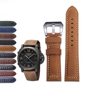 Correas de reloj Correa de reloj Cuero genuino para hombres y mujeres original PAM111441312 Original Factory Crazy Horse Belt hebilla de aguja 24 230828