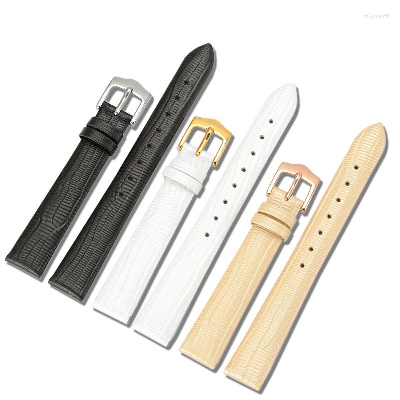 Watch Bands WatchBand 14mm High-Quality Cow Leather Buckle Straps For Strap10mm Lizard Skin Texture Black