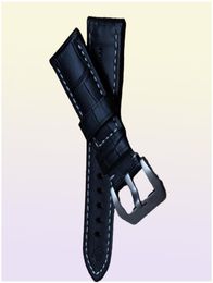 Bands de montre Watchband Crocodile Grain épais 24 mm Braceuse en cuir de bouche noire pour Pam Pam441 Pam111 Bracelet Belt Classic1585170