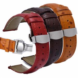 Bracelets de montre Bracelet de montre première couche bracelet en cuir double face 20mm 22mm bande en acier inoxydable fermoir papillon motif d'autruche 274k