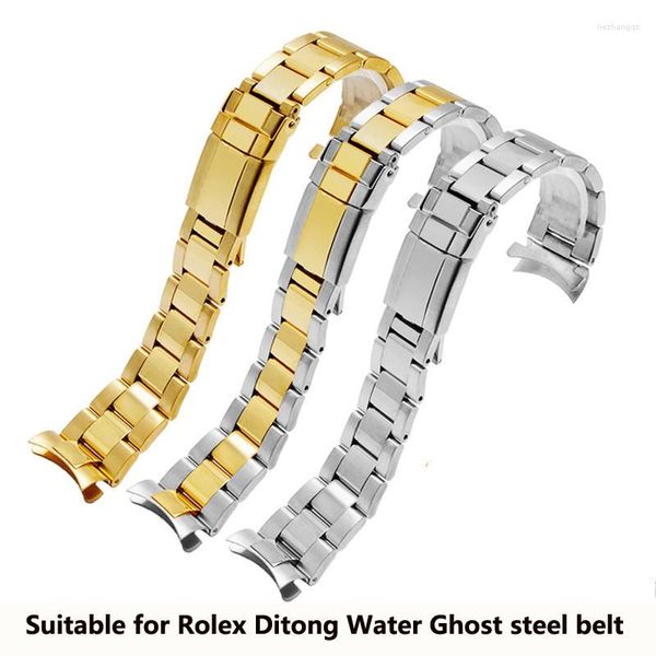 Bandas de reloj Banda de reloj para Ditong Water Ghost Fine Steel Strap Men Arco de arco Cadena sólida de acero inoxidable 17 mm 20 mm