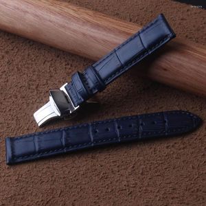 Bracelets de montres Bracelets de montres 15mm 16mm 17mm 18mm 19mm 20mm 21mm 22mm 23mm Bracelets de bande de grain de crocodile bleu foncé en cuir véritable de haute qualité