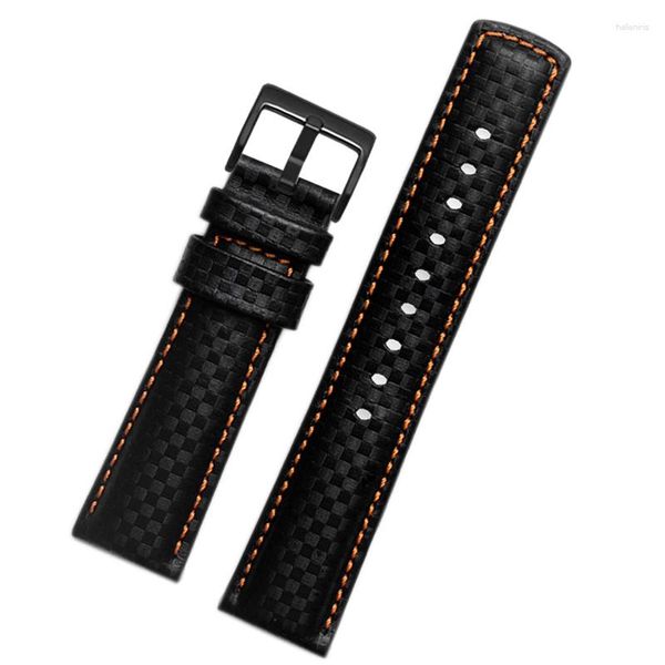 Bracelets de montres Bracelet en cuir de grain de fibre de carbone étanche Bracelet de montre universel 18mm 20mm 21mm 22mm 23mm 24mm Bande de montres noires