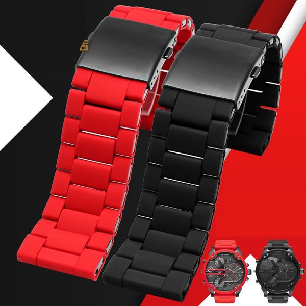 Bandas de reloj Banda de pulsera de silicona a prueba de agua 28 mm DZ7396 DZ7370 DZ428 Correa de reloj de caucho y acero inoxidable Correa para hombre