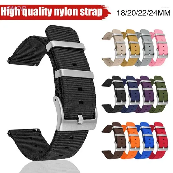 Bandas de reloj Tejido Correa de nailon 18 mm 20 mm 22 mm 24 mm Banda de hebilla de aro de acero inoxidable Hombres Mujeres Pulsera de pulsera impermeable de liberación rápida