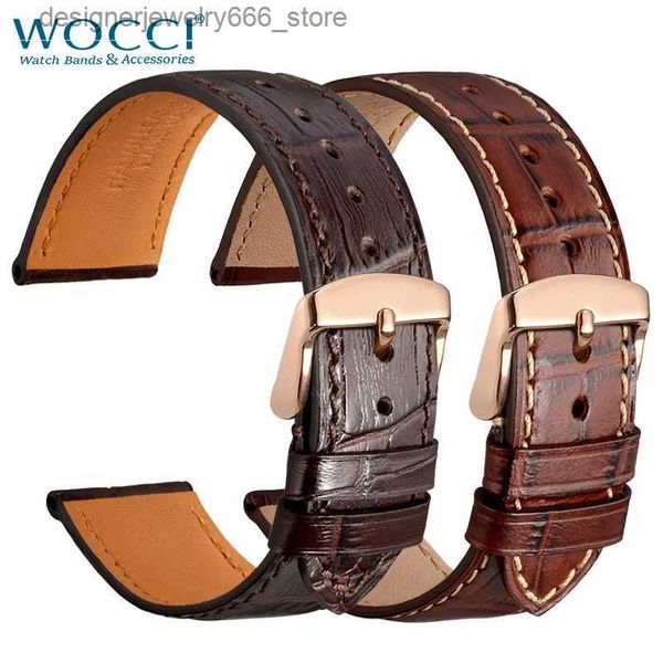 Bandas de reloj Accesorios WOCCI Correa de pulsera Correa de banda de cuero en relieve de cocodrilo suave 18 19 20 21 22 mm Bandas Q231212