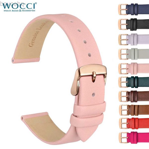 Bracelets de montre WOCCI bracelet en cuir véritable 8mm 10mm 12mm 14mm 16mm 18mm 20mm bracelet de remplacement de boucle en acier inoxydable pour femmes 24323