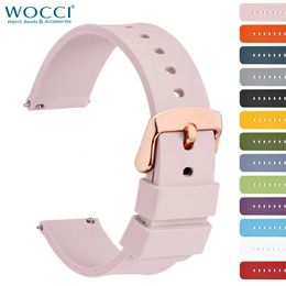 Bracelets de montres WOCCI Bracelet de montre 14mm 18mm 20mm 22mm 24mm Silicone Sport montres bracelet femmes bracelet de remplacement Bracelet en acier inoxydable boucle en or Rose 231108
