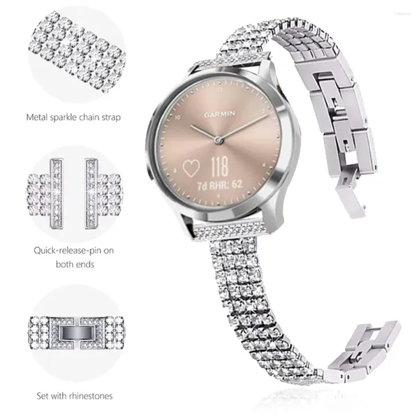 Bands de montre Femmes Sobrave de poignet en acier inoxydable Diamond pour Garmin Vivoactive 3 4 HR Metal Watchband Move Active Venu 2 Band 20/22 mm