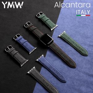 Correas de reloj Correa YMW para Apple Watch Band 45mm 44mm 41mm 49mm Accesorios de reloj inteligente de cuero de gamuza para iWatch Ultar 8 7 6 SE 230718