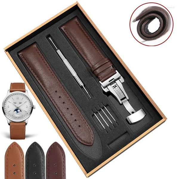 Bandas de reloj YOPO BlackBrown Cuero suave y cómodo Reloj para hombres y mujeres Correa Interfaz universal Hebilla de mariposa Reloj de cuero de vaca Cadena