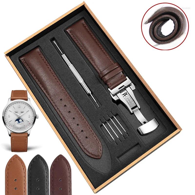 Grupları İzle Yopo Blackbrown Yumuşak Rahat Deri Erkek ve Kadınlar Watchstrap Universal Interface Kelebek Toka Cowleather Watchchain