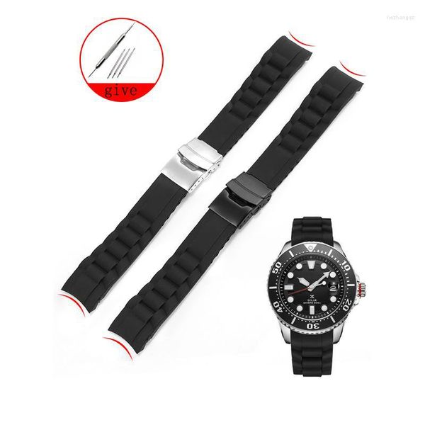 Correas de reloj YOPO, exquisita y moderna correa de reloj de silicona curvada negra para hombre, pulsera de goma resistente al agua 18 20 22 24mm