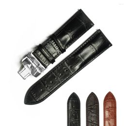 Bandas de reloj YQi 22 mm Correa de 24 mm Bandilla marrón negro italiano Cinturón de cuero Guente de la hora Muñeca de pulsera Butterfly de acero inoxidable.