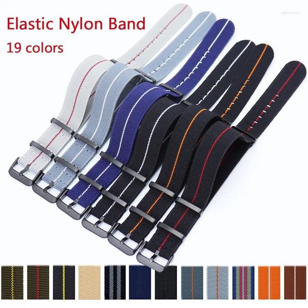 Bandas de reloj Zulu Nylon Correa 18/20/22 mm Elástico Tropas francesas Banda de paracaídas Hebilla de acero inoxidable Hombres Mujeres Reemplace la pulsera