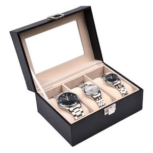 Boîte de montre 2 3 grilles noir PU cuir boîte à bijoux montre enrouleur organisateur étui stockage présentoir Gift230C