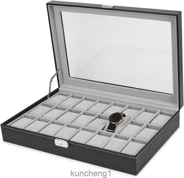 Boîte de montre 24 emplacements pour hommes HETTROCHIER LOCAGE LOCATIVE BIENDRIE LOCATION AVEC LE LE PRINCIPAGE DE COUDE BLACK CURT